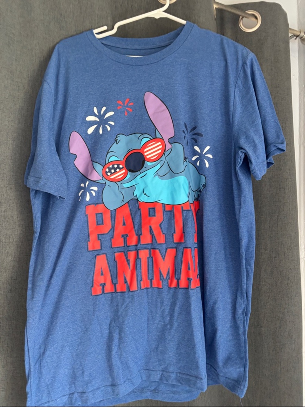 Disney Blue 'Party Animal' Stitch Short Sleeve Tee